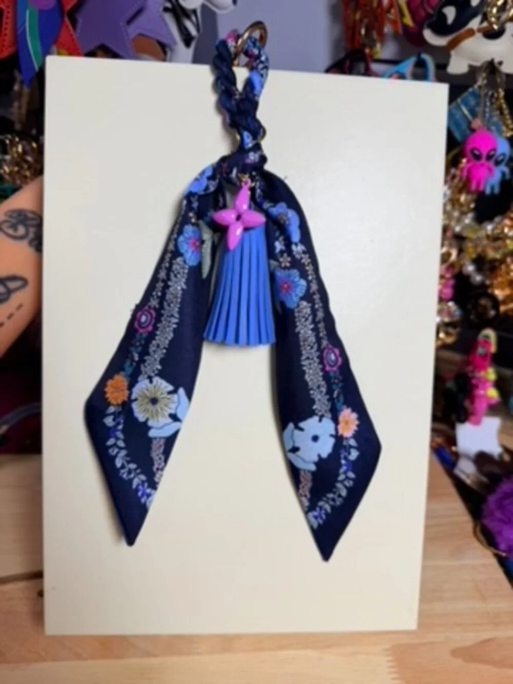 Navy Floral Twilly Blue Tassel Bag Charm